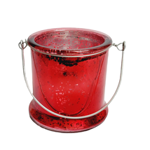 Red Mercury Glass Style Lantern Candle Holder 5 Inch with Handle Pillar ... - £22.09 GBP