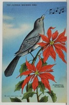 The Florida Mocking Bird Poinsettia Blossoms Curt Teich Postcard Q14 - £4.67 GBP
