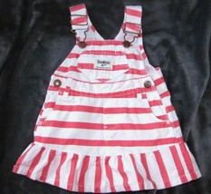 Oshkosh Osh Kosh Vestbak Skirted Overalls Dress Baby Girl White Coral Stripe 6 M - $14.84