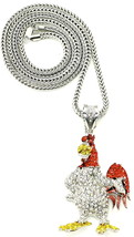 Rooster Necklace New Iced Out Crystal Rhinestone Pendant 36&quot; Franco Style Chain - £28.74 GBP