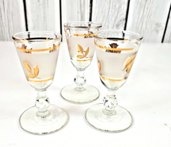 3 VTG Libbey Golden Foliage Cordial Shot Glasses 1 oz 1960s MCM Gold Leaves - $21.85 CAD