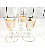 3 VTG Libbey Golden Foliage Cordial Shot Glasses 1 oz 1960s MCM Gold Leaves - $15.83