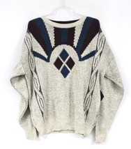 VTG OAKTON Men&#39;s 80s Sweater Preppy  Acrilic Knit, leather trim XL TALL,... - $34.75