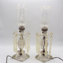 Pair Hobnail Glass Lamp Hollywood Regency Hurricane Globe - £209.90 GBP