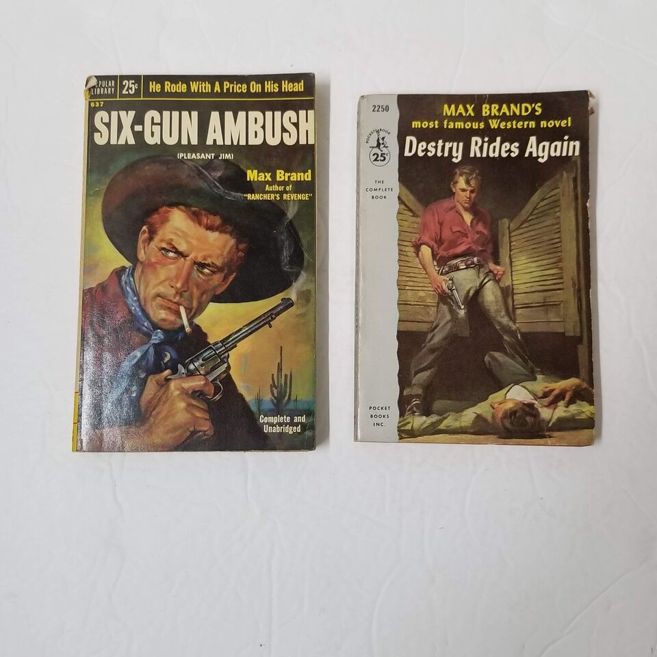 Primary image for 2 Destry Paperback Six-Gun Ambush Rides Again 1950s Max Brand Vintage Pocket