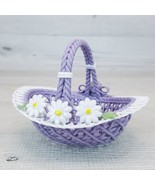 Porcelain Purple Lilac Lattice Woven Basket w Daisy Flowers &amp; Bow 4.5&quot; Dish - £14.97 GBP