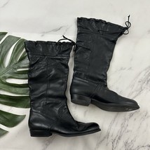 B Makowski Savannah Leather Riding Boots Size 8 Black Ruched Bow Trim Flat - $48.50