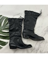 B Makowski Savannah Leather Riding Boots Size 8 Black Ruched Bow Trim Flat - $66.33 CAD