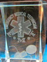 3D Laser Etched Crystal Emergency Medical E.M.T. Glass Paperweight Cube  - £16.17 GBP