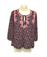 Lucky Brand Womens Small Floral Top Embroidered Stretch Boho Artsy Color... - $14.68