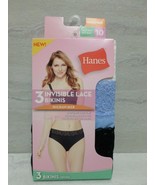 Hanes 3-Pack Tagless Microfiber Invisible Lace Bikinis Black/Blue/White ... - £7.17 GBP