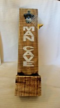 Wooden Man Cave Sign With Metal Bottle Opener &amp; Bottle Cap Storage 17.75&quot; Tall - £48.11 GBP
