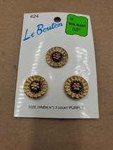 La Bouton Floral 3/4 inch 19mm Purple Buttons Shank on Card Unused Blume... - $4.90