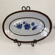 13.5&quot; Oval Serving Platter Mexico Brown Blue Bird Butterfly Flowers Leaf Pottery - £27.68 GBP