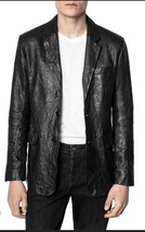 Zadig &amp; Voltaire Valfried Crinkle Leather Blazer Unisex Jacket $798, Sz ... - $494.99