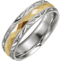 Authenticity Guarantee 
14K Two-Tone Gold 6MM Design Engraved Milgrain Edge W... - £773.81 GBP+