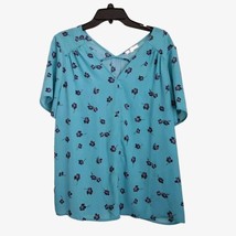 Pleione Teal Blue V-neck Short sleeved Blouse Top Women&#39;s Large - £14.59 GBP