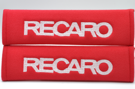 2 pieces (1 PAIR) Recaro Embroidery Seat Belt Cover Pads (White on Red p... - $16.99