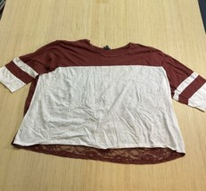 Torrid Cotton Jersey Lace Back Maroon Colorblock Varsity Stripe Tee Size 4 - £12.37 GBP