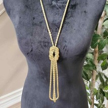 Women&#39;s Vintage Mesh Style Gold tone Knot Lariat Tassel Necklace Chain - £19.93 GBP