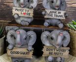 Lucky Trunks Baby Elephants Set of Four Figurine Holding Signs With Funn... - $50.10 CAD