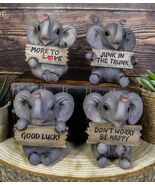 Lucky Trunks Baby Elephants Set of Four Figurine Holding Signs With Funn... - $50.10 CAD