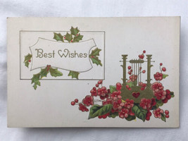 Christmas Best Wishes Antique Postcard Vintage Embossed Holly - $12.99