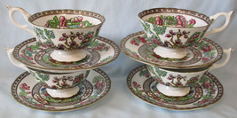 Coalport Indian Tree Multi Color Footed Cup and saucer 2&quot;, Set of 4 - £64.00 GBP