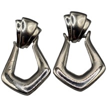  Pierced Door Knocker Design Earrings Statement Chrome Silver Tone Vtg I... - $7.91