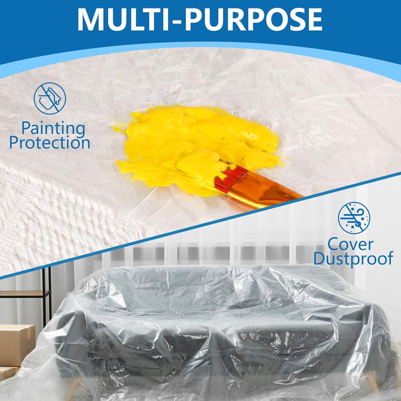 8 Pack Plastic Drop Cloth, 9 X 12 Feet Plastic Sheeting, Painter'S Sheeting & Ta Item image 5