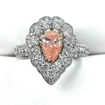 0.51 KT Pera Laboratrio Cresciuta Decorato Acceso Diamante Rosa Ring 14k Bianco - £1,356.23 GBP