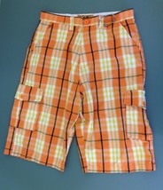 Boys Size X-Large Orange Yellow Plaid Cargo Style Walking Shorts - €6,87 EUR