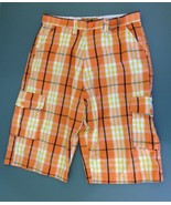 Boys Size X-Large Orange Yellow Plaid Cargo Style Walking Shorts - $7.92