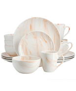 Elama Fine Marble 16 Piece Porcelain Dinnerware Set in Orange - $171.02 CAD