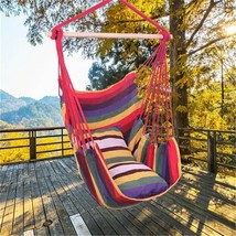 Hanging Rope Chair Swing Hammock Cotton Pillow For Outdoor Yard - £79.92 GBP