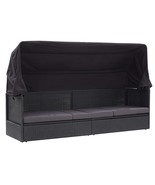 vidaXL Patio Sofa Bed with Canopy Poly Rattan Black - £265.97 GBP