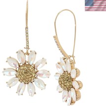 Charming Daisy Drop Earrings in Gold with Pave Crystals - Fashion Statement - $63.00