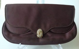 Vintage Garay Brown Rayon Clutch Purse Handbag w Rhinestone Clasp Evenin... - $23.95