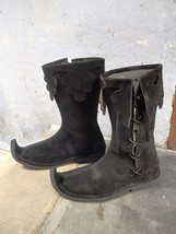 Medieval suede Black Leather Boots | Men’s Side Lace Knee High Boots | C... - £59.61 GBP