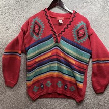 Ivy Wear Knit Sweater Size Medium V neck Navajo Print VTG - $10.40