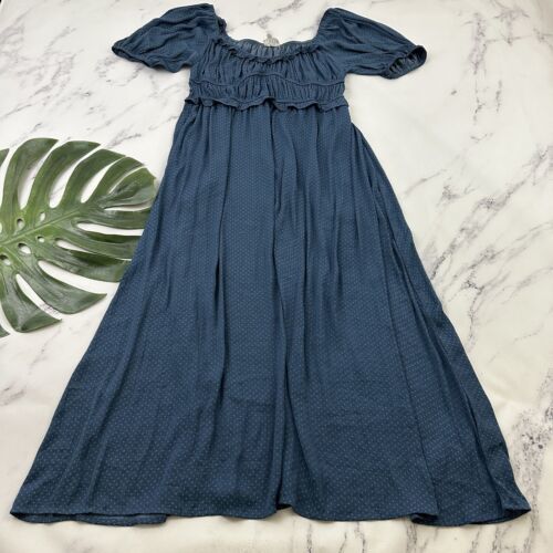 DRA Los Angeles Lola Sweetheart Womens Midi Dress Size M Blue Micro Dot ... - £21.53 GBP