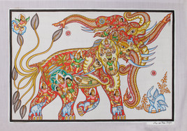 Original Burma Sand Painting - Erawan the Three Headed Elephant - 51.5cm x 35cm  - £59.95 GBP