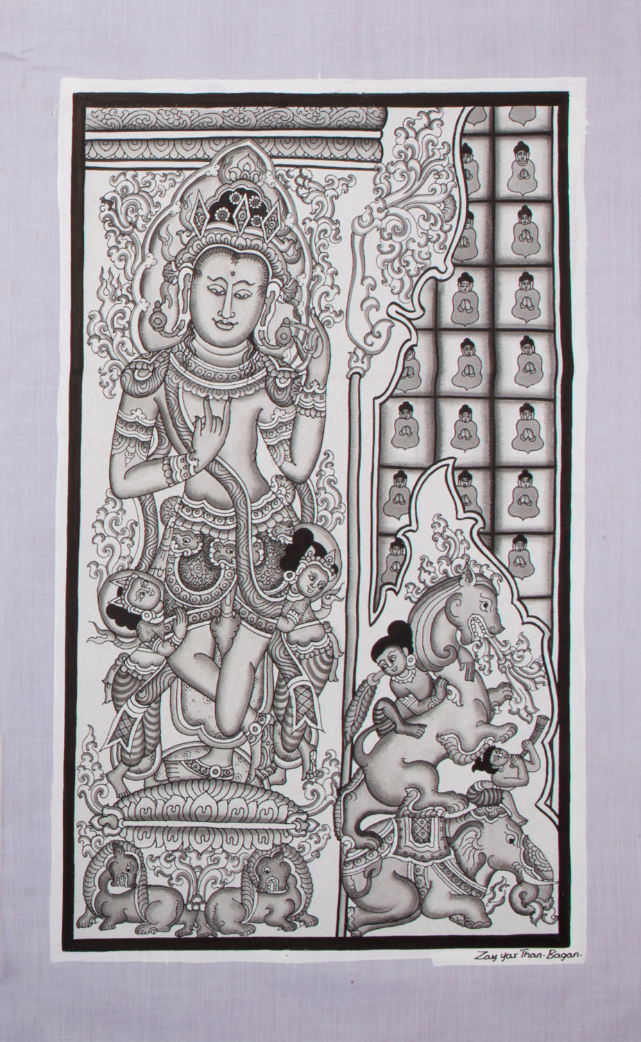 Primary image for Original Burma Sand Painting - Bodhisattva - 49cm x 30cm  / 19" x 11.5"