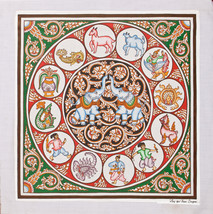 Original Burma Sand Painting - Signs of the Zodiac - 39cm x 39cm  / 15&quot; ... - $45.00
