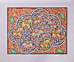 Original Burma Sand Painting - Elephants - 43.5cm x 35cm  / 16.5&quot; x 13.5&quot; - £35.97 GBP