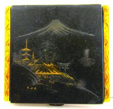 Mt. Fuji Japanese Komai Damascene K24 Gold, Silver Square Compact Case - $88.11