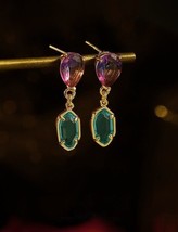 18K Gold Jasmin Haze Stud Earrings - vibrant, pink, green, glam, gift for her - £33.53 GBP