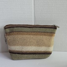 The Sak Striped Crochet Zipper Cosmetic Makeup Toiletry Bag Travel Pouch Purse - £11.62 GBP