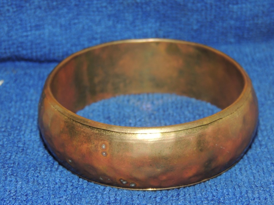 Hammered Copper Bracelet / Bangle 2.75" washed / plated pillow puffy vintage Item image 7