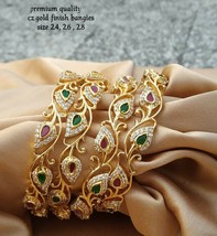 Indian Bollywood Style Gold Plated Bangles Bracelet CZ Red Green Jewelry Set - £68.33 GBP